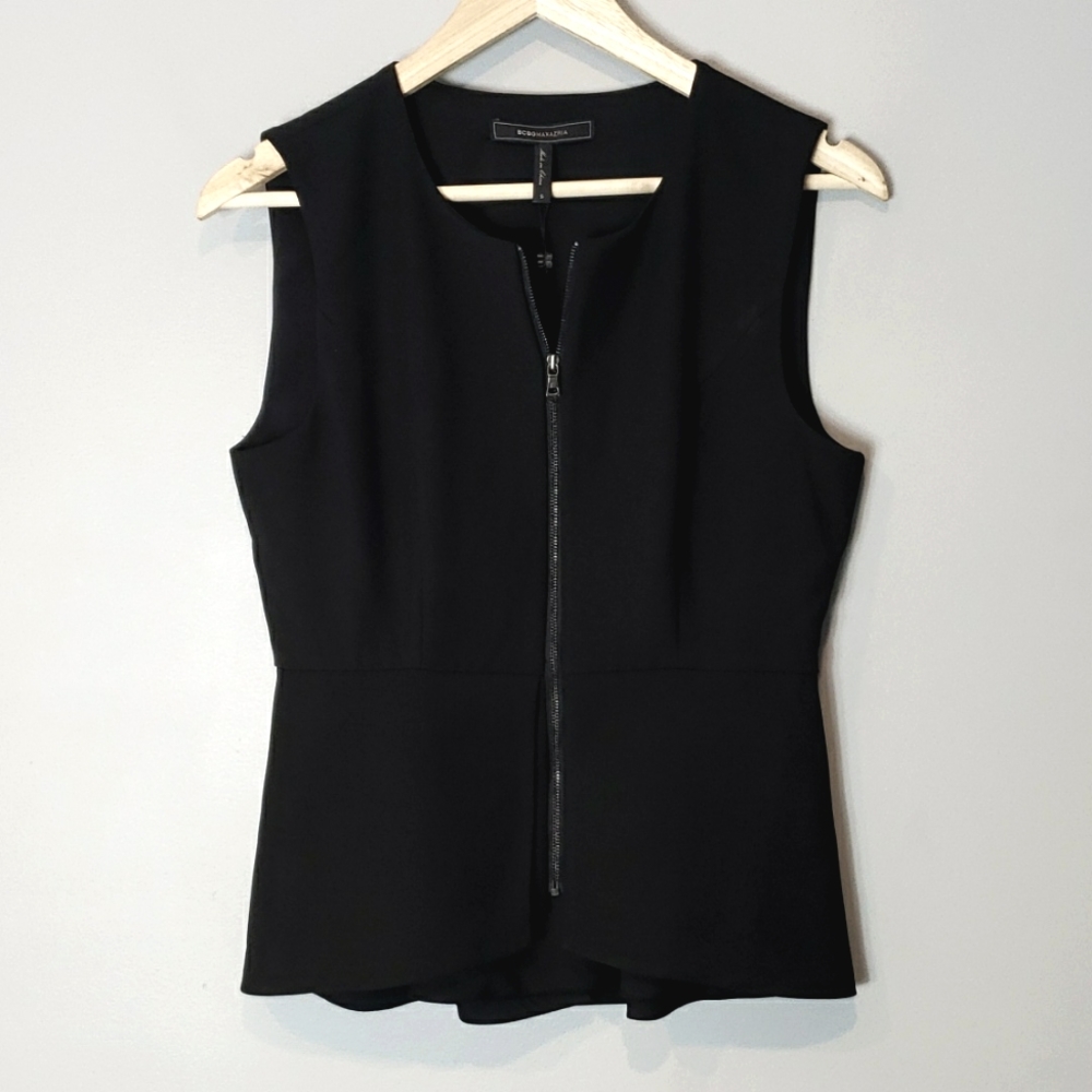 BCBGMaxAzria Abrielle Sleeveless Peplum Top Small Black New